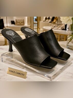Vince Camuto Arlinala Mule Sandals | Black Leather | Size 11 | 2.5" Heel